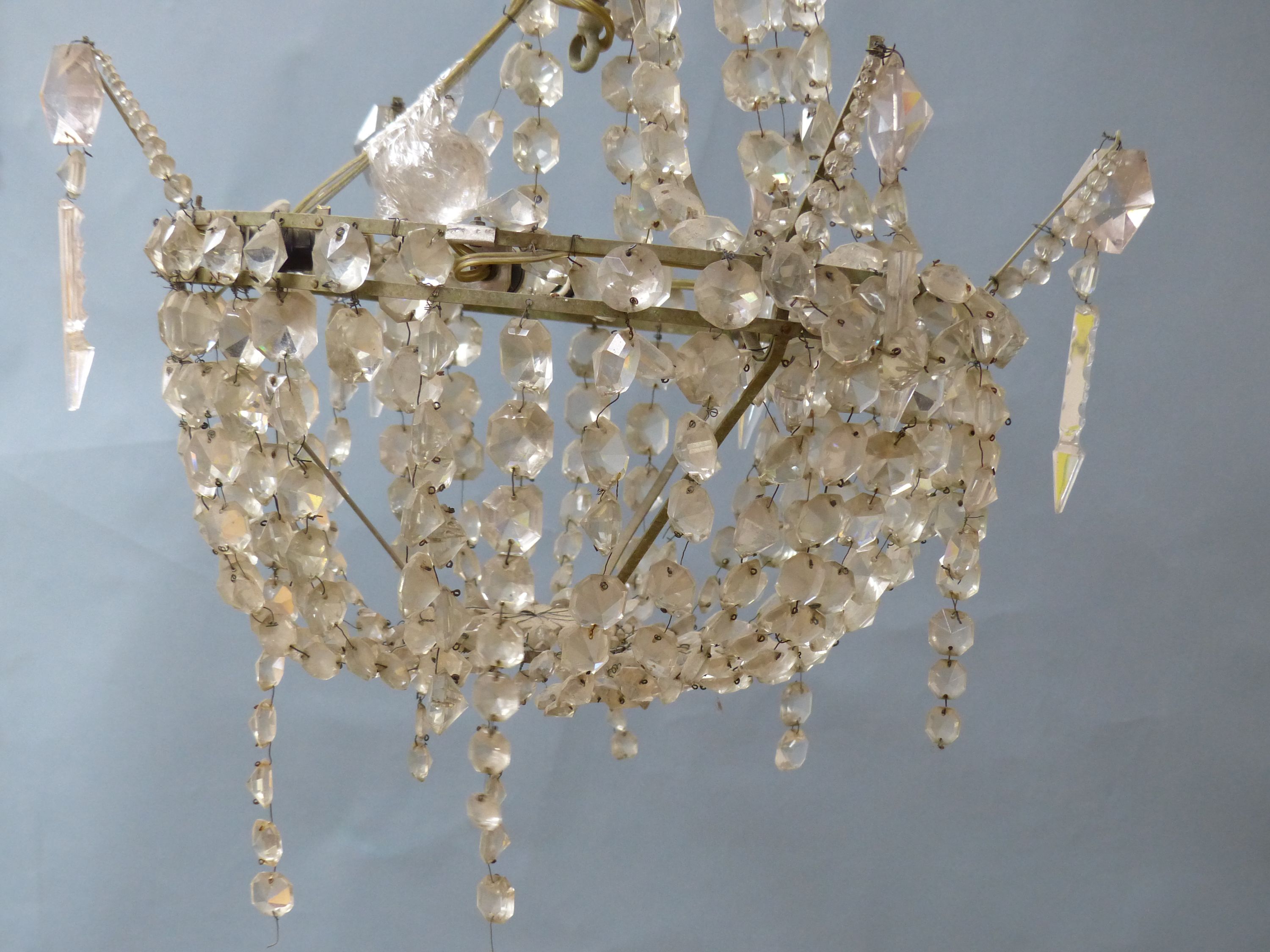 A French glass lustre bag chandelier